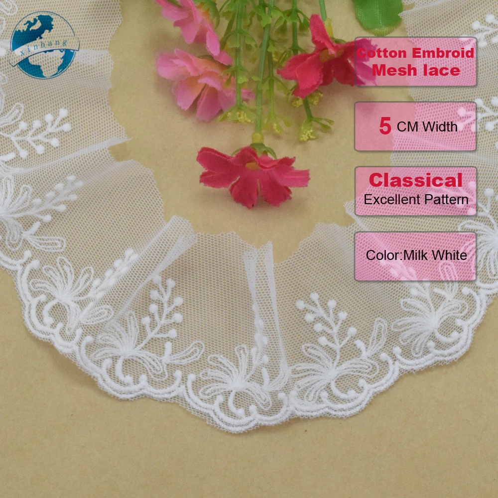 Белая хлопковая вышивка шириной 5 см, кружевная французская лента, ткань, гипюр, отделка своими руками, деформация, вязание, шитье, аксессуары для одежды # 3036