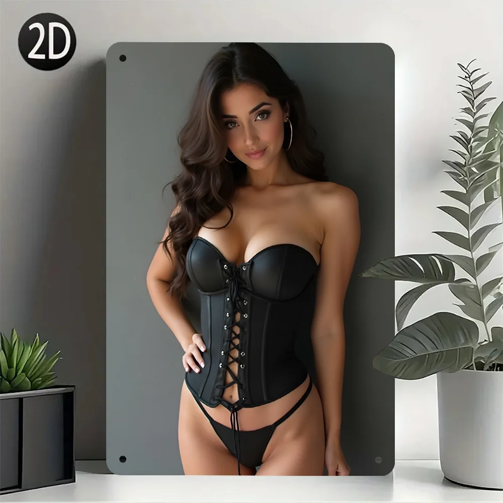 Vintage-Inspired Sexy Beauties Metal Wall Sign - Chic Black,White Decor for Man Caves, Bars, Garages Durable Iron, Easy to