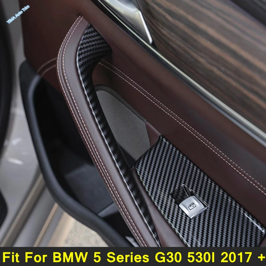 

Carbon Fiber Look Car Inner Door Panel Handle Bar Decor Stripes Cover Trim ABS Accessories For BMW 5 Series G30 530I 2017 - 2023