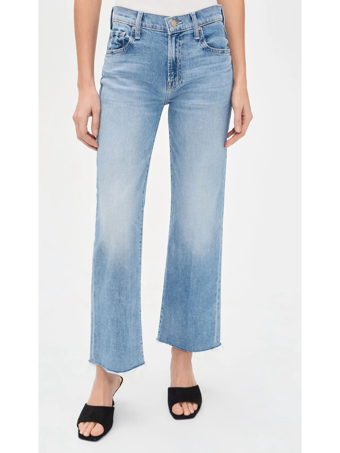 

High Waist Light Blue High Elastic Straight Leg Jeans 360 Degree Stretch Frayed Nine Tube Length Summer Autumn Women's J...
