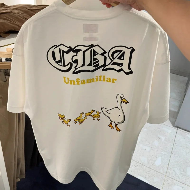 

Повседневные уличные парные хлопковые футболки с плетением красной веревки, топы с принтом утки, дышащие топы с круглым вырезом и короткими рукавами для мужчин и женщин