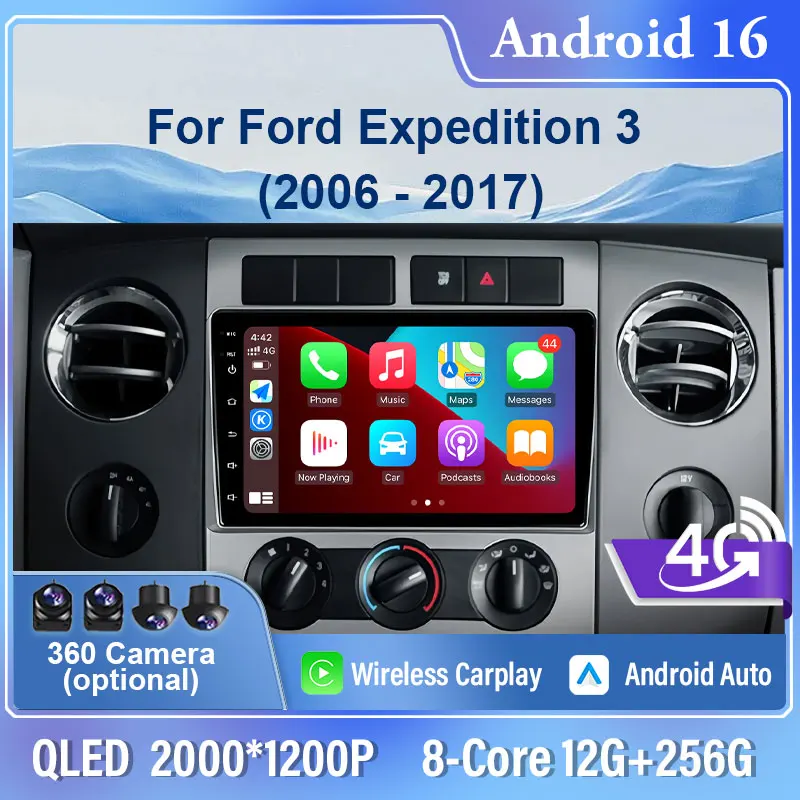 For Ford Expedition 3 2006 - 2017 Android 15 Carplay Car Radio Multimedia Head Unit Player Stereo GPS Navigation Bluetooth WiFi
