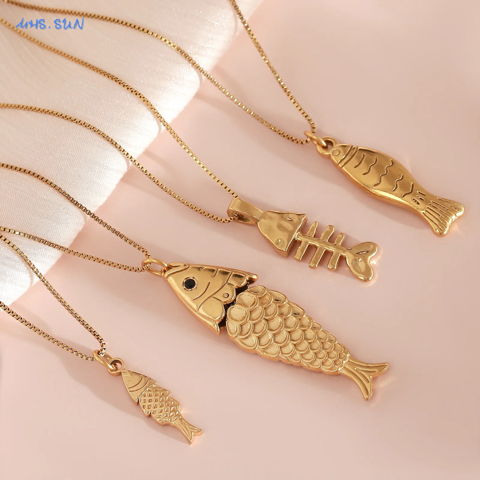 MHS.SUN Starfish Shell Conch Pendant Necklaces For Women Men Stainless Steel Trendy Chain Choker Beach Party Jewelry Summer