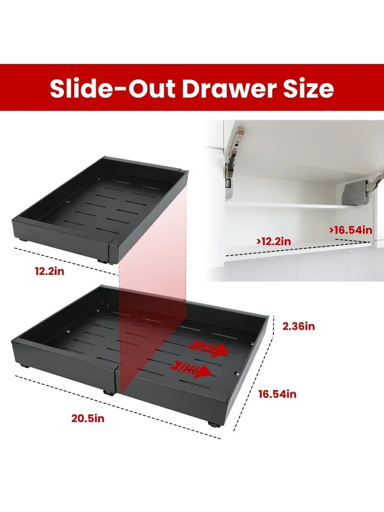 Expandable Pull Out Cabinet Organizer Slide Out Drawer Roll Out Sliding Storage Self Contained Carbon Steel