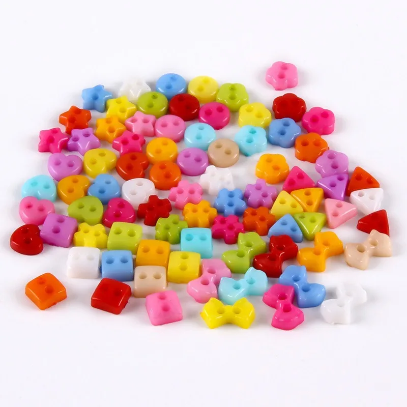 250pcs 6mm Mixed Plastic Heart/Flower/Star/Triangle/Square Mini Buttons For Doll Soft Toys Clothes Sewing Dollmaking Accessories