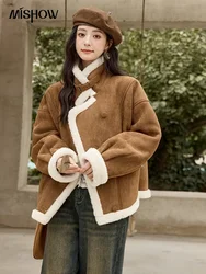 MISHOW Khaki Suede Jacket Women 2024 Fall Winter New American Retro Double-sided Wear Thickened Fur One Cotton Coat MXD35W0586