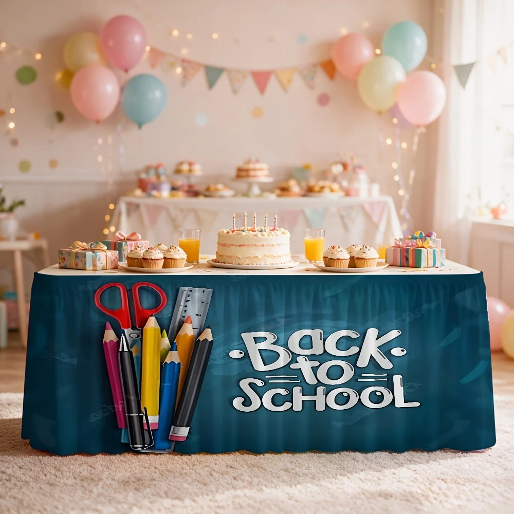 1-Pack homecoming-themed printed tablecloth and table skirt for homecoming party decoration