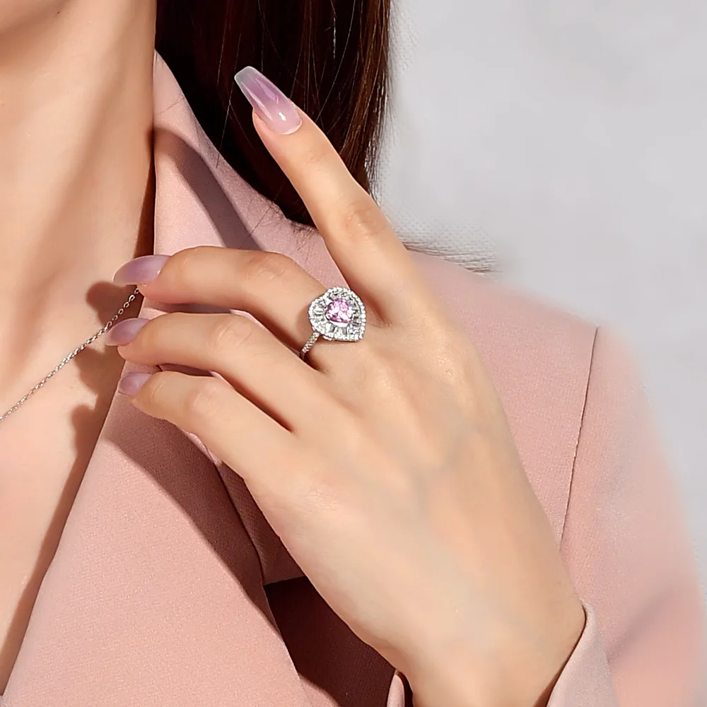 Real S925 Silver Heart Rings Women\'s 7mm High Carbon Diamond Ring Female 5A Zircon Original Design Luxury Jewelry Girl Gift