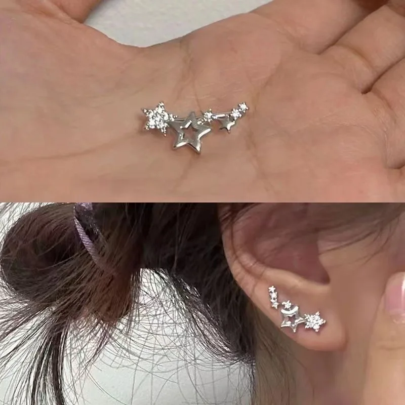 Korean Shiny Zircon Star Flower Climbing Earrings for Women Exquisite Sliver Color Crystal Statement Earrings Jewelry Gifts