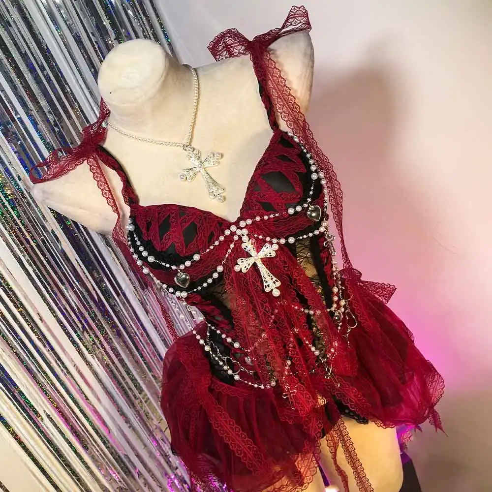 Tops de Renda DIY Punk Rock Emo Harajuku, Vestido Gótico Kawaii, Eco 90s, Feito à Mão, E-Girls Grunge Goth