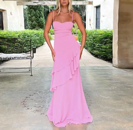 

2026 Spring/Summer New Women's Fashionable, Sexy, Elegant Bareback Strap Skirt, Long Skirt, Fashionable Slimming Dress