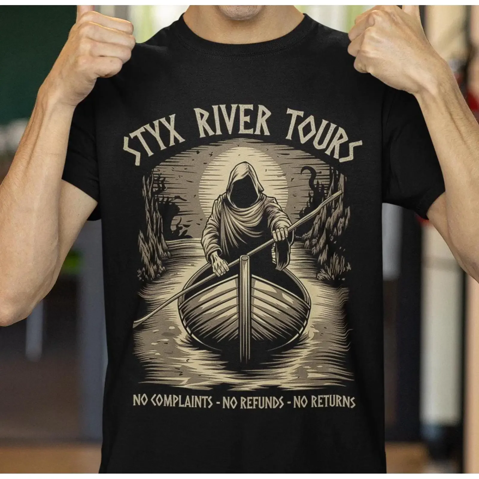 Styx River Tours Funny Greek Mythology T Shirt vintage Washed Soft Top For Everyday Wear Breathable Versatile Stretched graphic