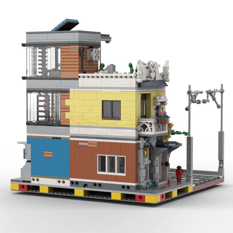 Modelo de vista de rua moc tijolos de construção comercial rua pet shop tecnologia modular crianças presentes do feriado montar brinquedos terno