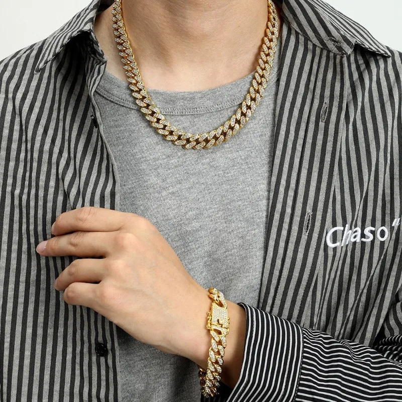Hot Sale Men's Hip Hop Cuban Link Chain Set, Trendy Necklace and Bracelet Combo for Stylish Men