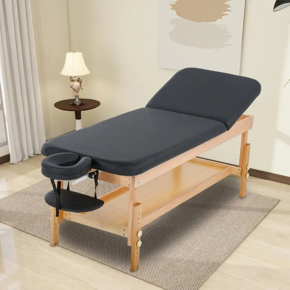 

Fold SpaLeather MassageHeight Adjustable Massage Bed Heavy Duty Stationary Spa Table Salon Facial Cradle Bed