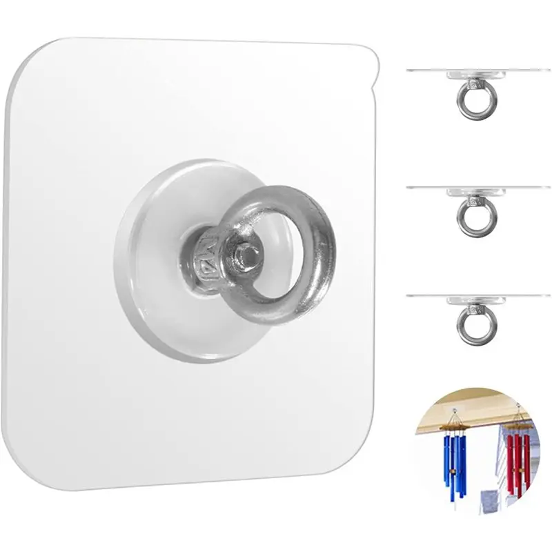 PORK-12Pcs No Drill Transparent Self-Adhesive Hooks Heavy Duty Stainless Steel Sticky Wall Hangers For Home Decor