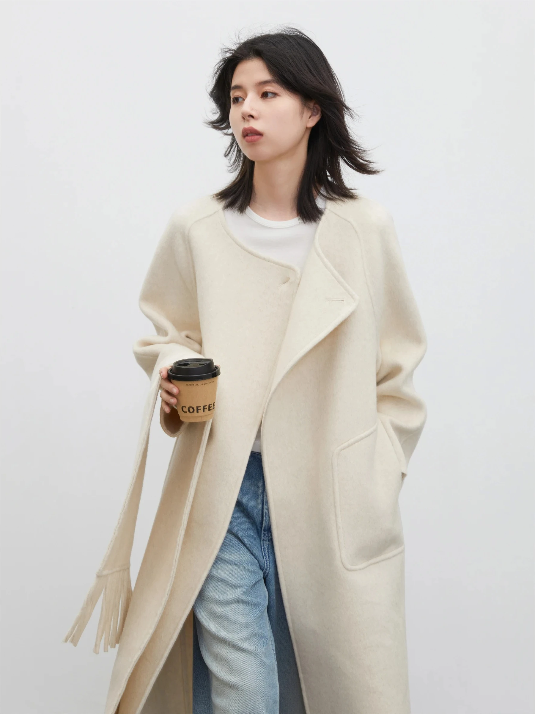 CHIC VEN Korean Women Long Woolen Coats Fashion Solid Button Design Overcoats with Scarf Female Clothing Autumn Winter New 2026