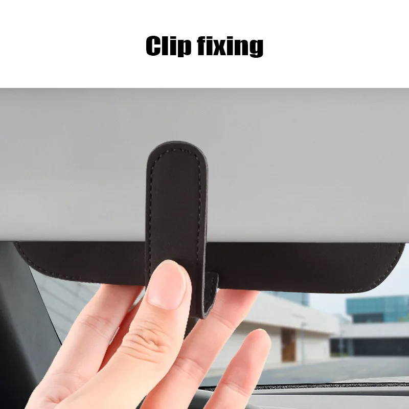 Car Sun Visor Plate Glasses Case Auto Sunshade Clamp Sunglasses Organizer Holder Suede Artificia Leather Car Glasses Storage Bag image 4