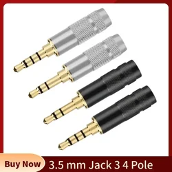 Banhado a ouro Audio Jack Connector, 3.5mm, 3, 4 Pole fone de ouvido, solda DIY, Hifi Headphone, Fio Upgrade, 3.5 Connector