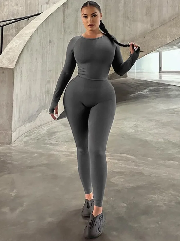 

XIAOTANG High Stretch Yoga Pants Set Women O Neck Long Sleeve T-shirt And Pants Female Casual Sporty Fitness Two Piece Set