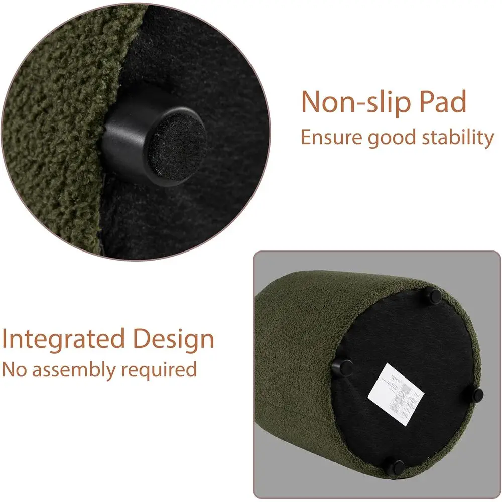 Round Fabric Vanity Stool, Small Ottoman, Cute Upholstered Footrest, Bedroom & Living Room Chair (2, Round-k Green) - view 4