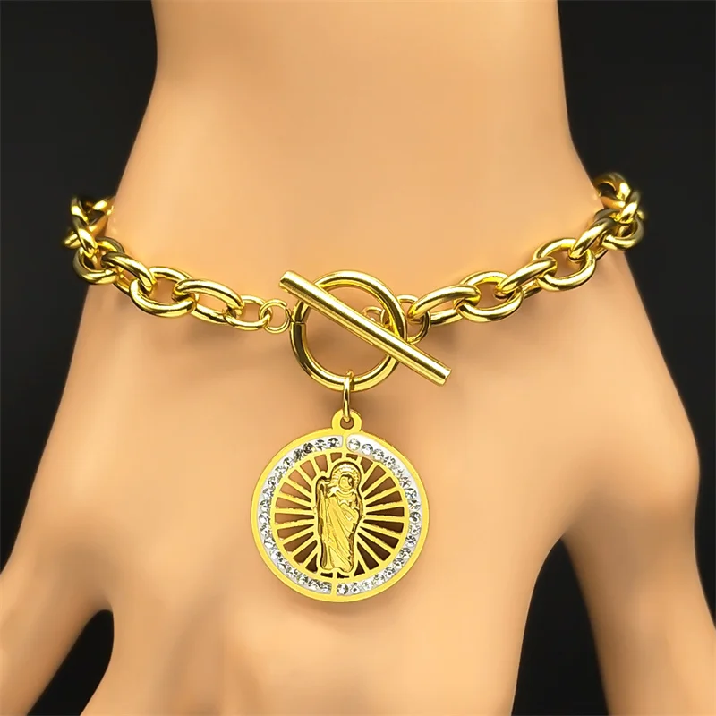 San Judas Tadeo Jewelry Set for Men Women Stainless Steel Crystal Saint Jude Thaddeus Religions Necklace Bracelets Sets ZZZ457