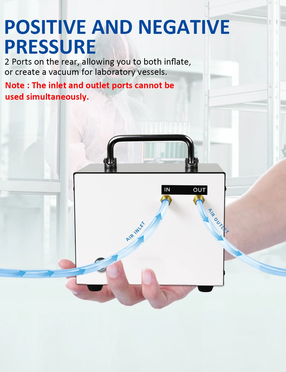 10L Oil-Free Vacuum Pump, Positive & Negative Pressure Adjustable, Portable Lab Diaphragm Pump for Filtration Extillation