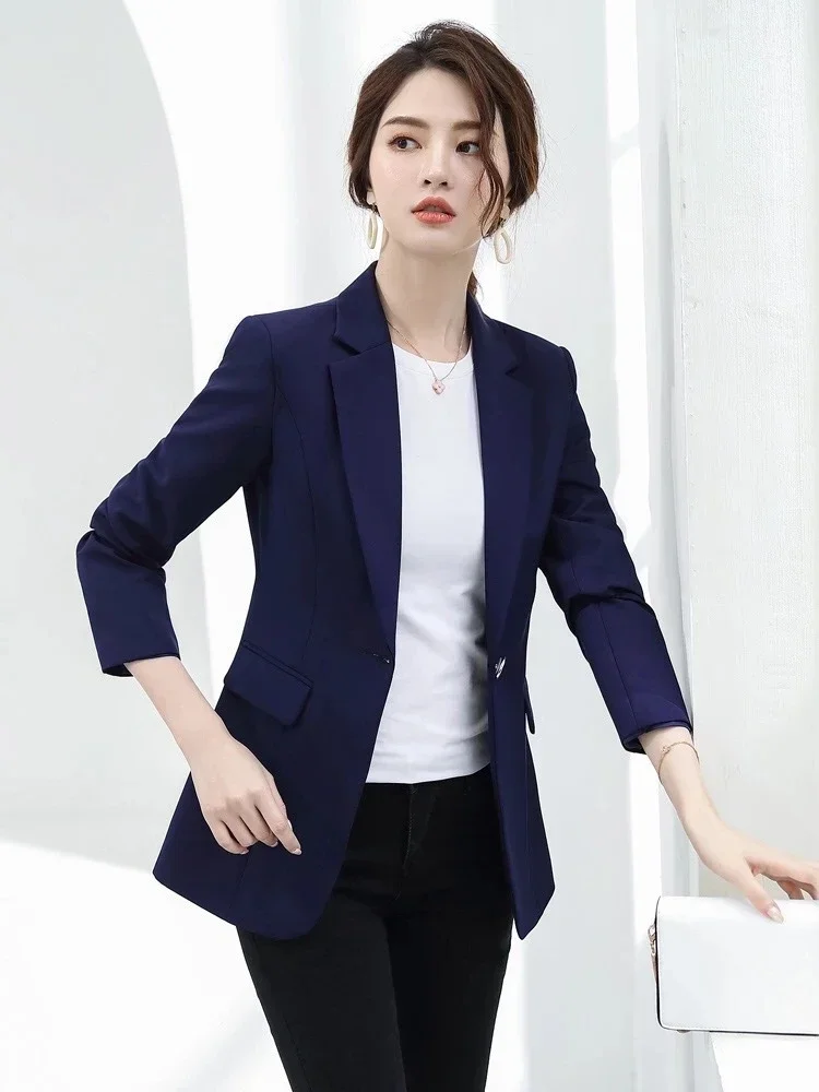 Pop Pop ผู้หญิง Blazer เกาหลี Casual Slim Blazers แจ็คเก็ตทํางานเสื้อแจ็คเก็ตแฟชั่นฤดูใบไม้ผลิฤดูใบไม้ร่วงอาชีพหญิงเสื้อสํานักงาน Lad