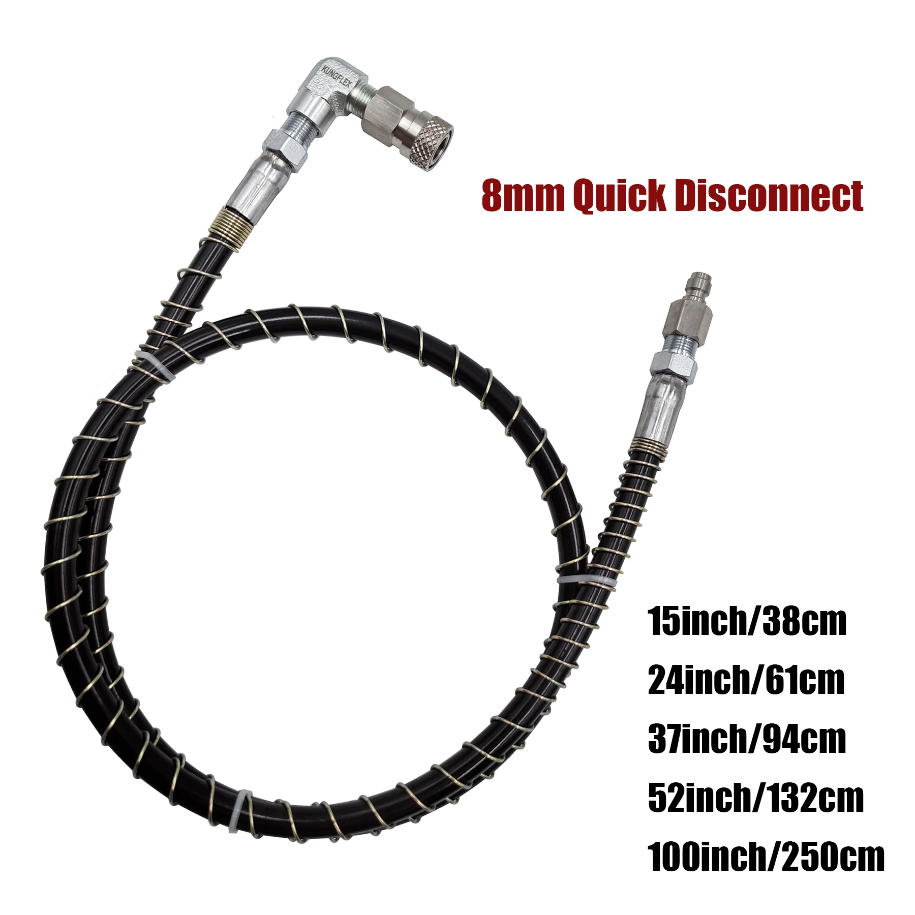 New Remote Fill Whip Long Microline Hose HPA Charging Spring Cover Hose Female And Male 90 Degree End 8mm Quick Disconnector