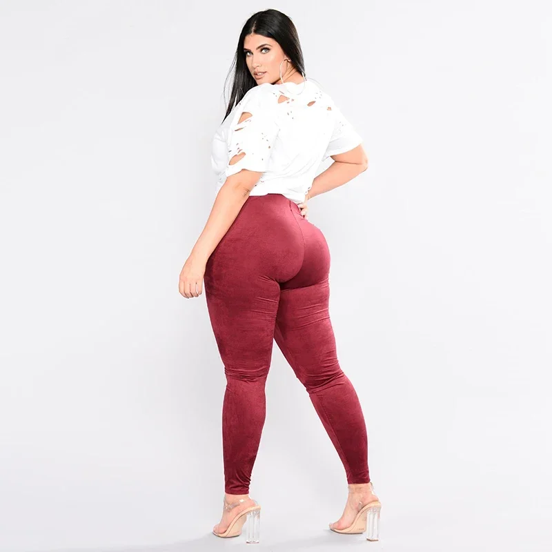 High Waist Skinny Suede Leather Pencil Pants Women Plus Size Seamless Leggings Office Ladies Bodycon Trousers Stretch 5XL Custom