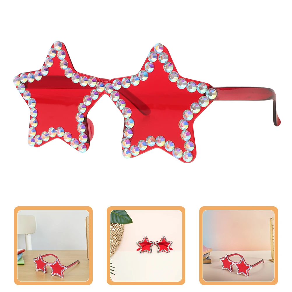 

2Pcs Rhinestone Sunglasses Red Decoration Women Accessories Girls Rimless Star Birthday UV Protection Trendy Glasses Fashionable