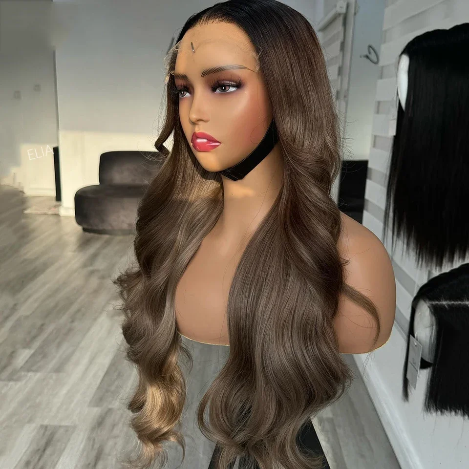 Ombre Brown Body Wave 28'' 5x5 Silk Base Glueless Jewish Human Hair Wig With Baby Hair HD Lace European Hair Preplucked