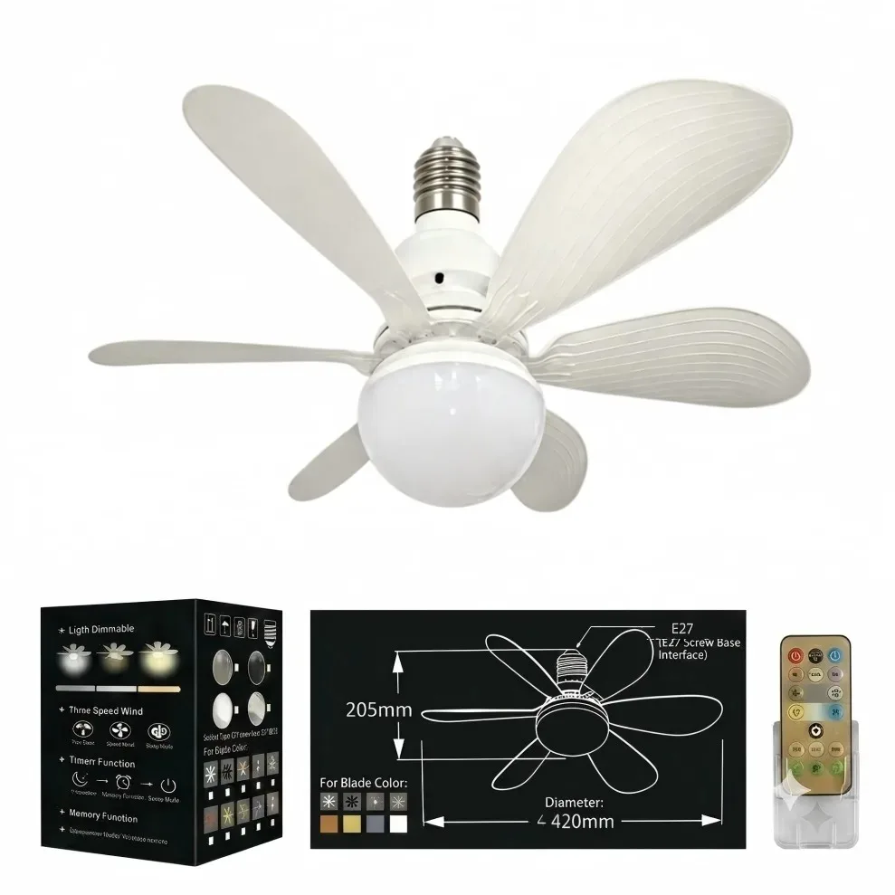 40W-30W E27 with Remote Control LED Ceiling Fan Light for Dimming Suitable for Living Room Study Household Use AC85V-AC265V