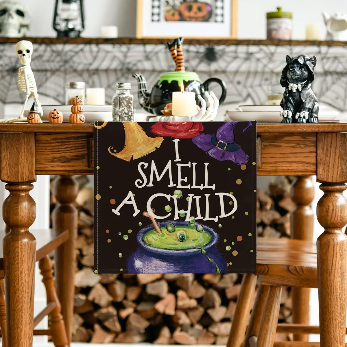 I Smell A Child Wizzard Hat Witch Vibes Halloween Table Runner, Holiday Fall Kitchen Dining Table Decor for Home Party Decor