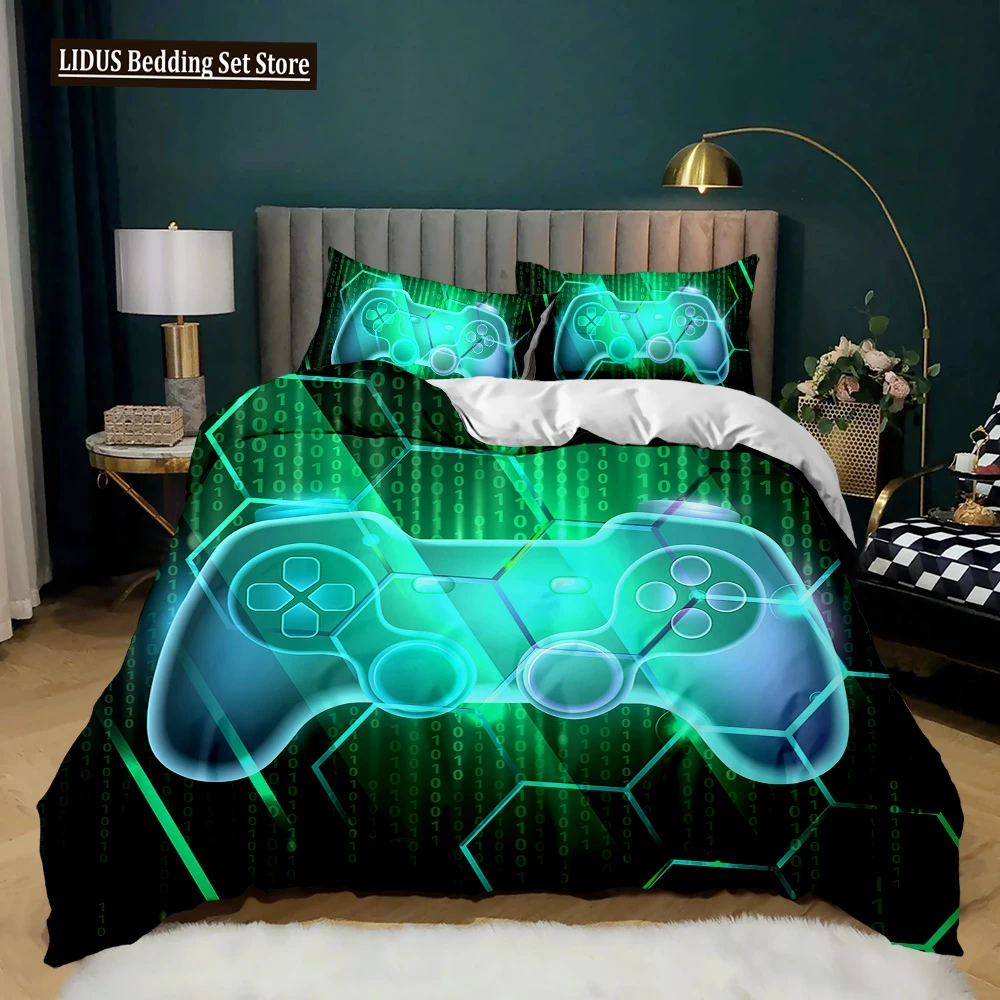 

Gamepad Duvet Cover Set Twin King Size Polyester Gaming Comforter Cover Gamer Decor For Teen Boys Green Neon Gamepad Bedding Set