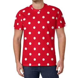 Red with White Polka Dots T-Shirt Mens Polka Dot Spotted Circles Funny T Shirts Summer Trendy Tees Custom Oversized Tops