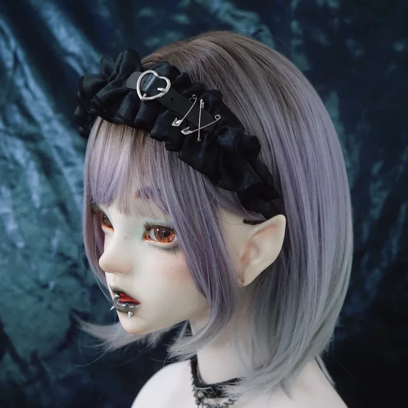 Original Handmade Gothic Lolita Hair Hoop Y2k Black Metal Buckle Ruffles Headwear Girls Harajuku Sweet Headband Accessories Gift