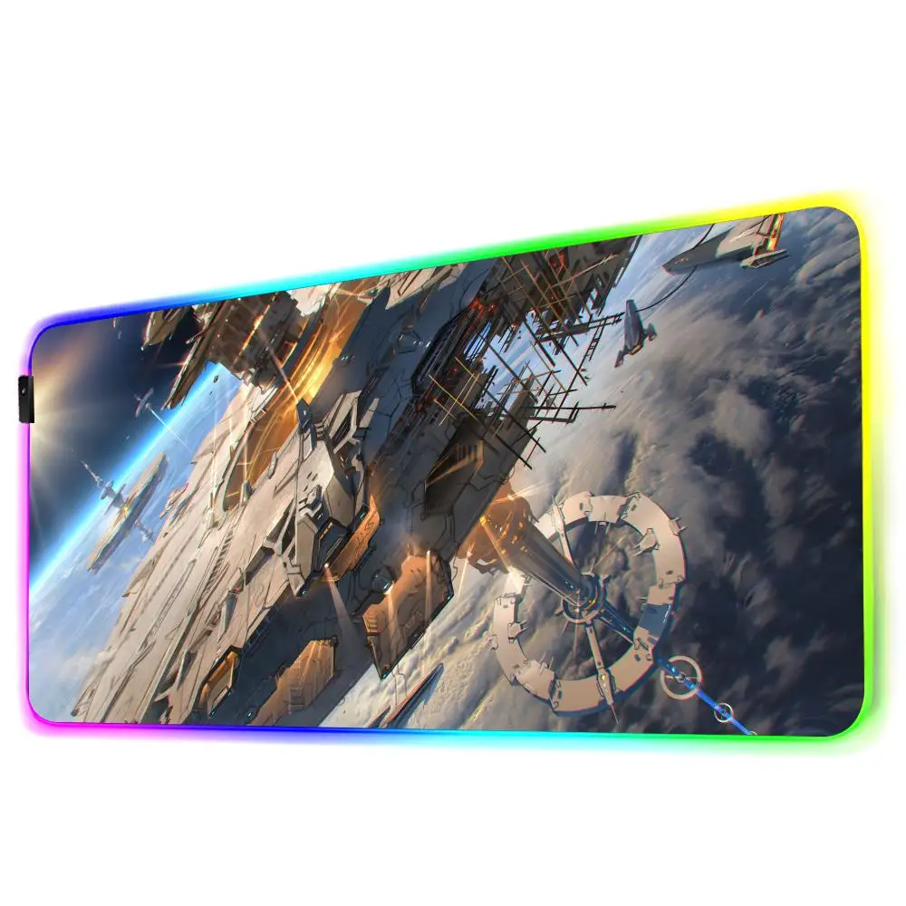 الخيال العلمي الفضاء الخارجي ماوس الوسادة RGB لوحة ماوس للألعاب كبيرة LED الوسادة الكمبيوتر حصيرة مكتبية مضيئة ماوس الوسادة كبيرة لوحة المفاتيح الحصير الجدول البساط مع