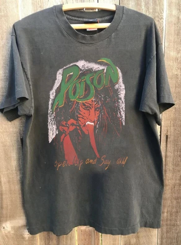 Camiseta rara de la gira Poison de 1989, camiseta de algodón color carbón, camisetas gráficas