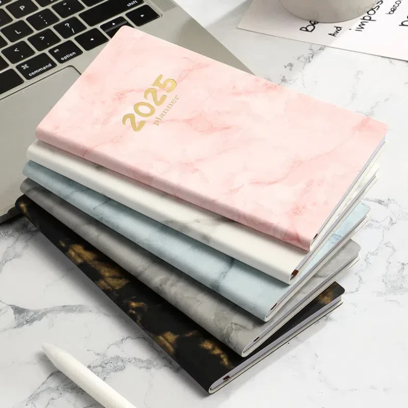 2025 English Schedule Cross border A6 Marble Pattern Notebook 365 Day Time Management Daily Plan Leather Surface