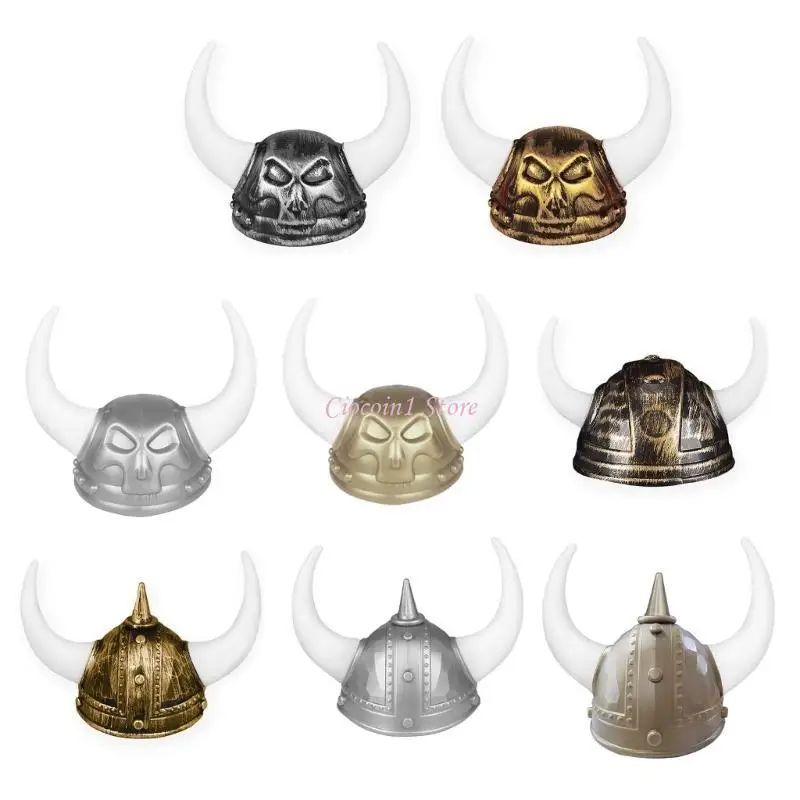 Y1UB VikingHelmet Hat with Horn Halloween Cosplay Parties Props Costume Hat Theater Drama Sallet School Play Medieval Headgea