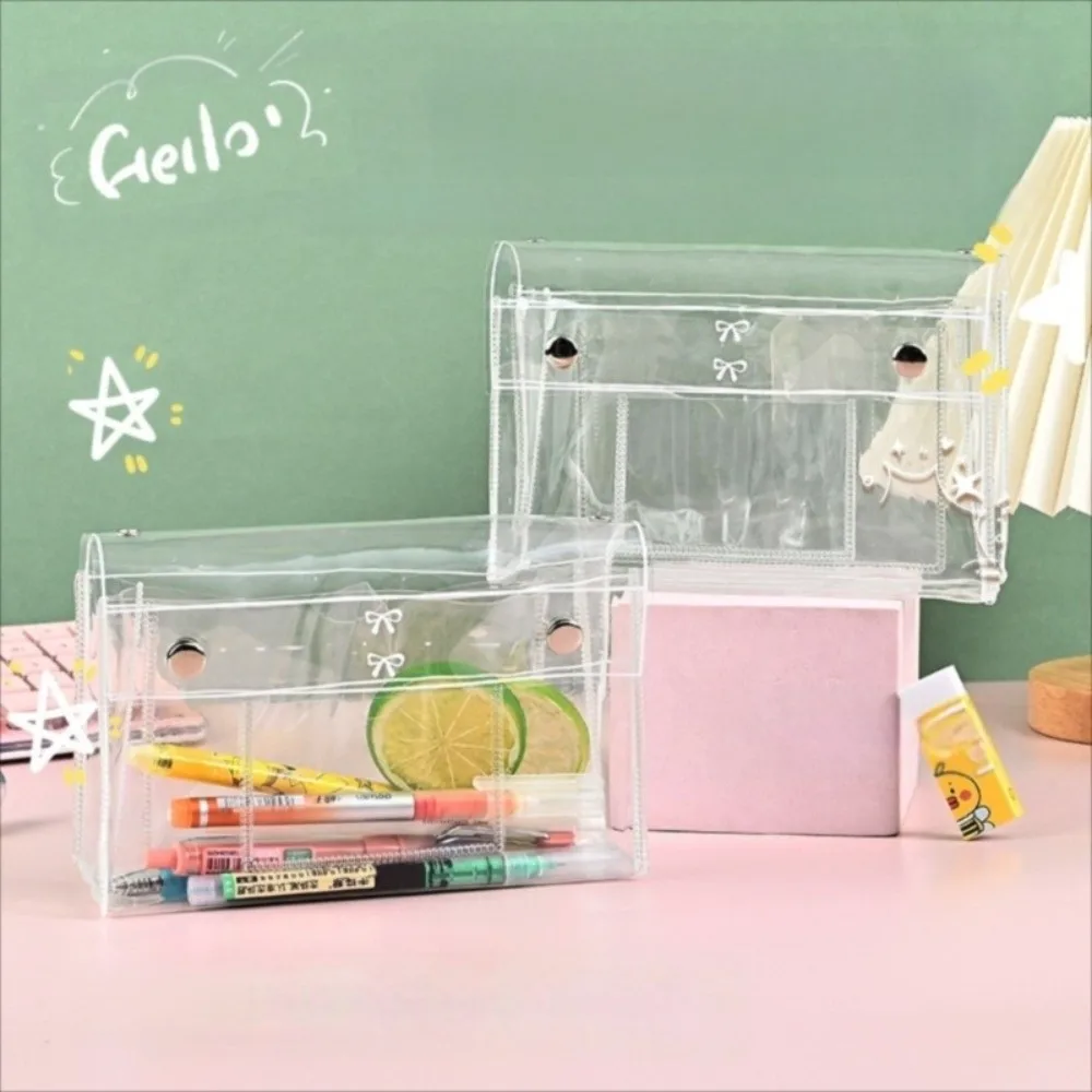 

Portable Clear Transparent Pen Bag PVC Large Capacity Cosmetic Bag Stationery Organizer Stationery Storage