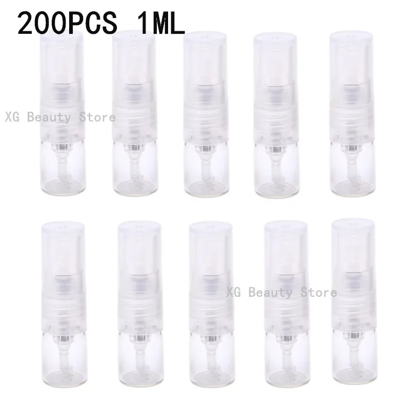 Bouteilles de pulvérisation à brume transparente de 1ML, paquet en vrac, 5/10/50/100/200 pièces, bouteille rechargeable de taille de voyage, bouteille de parfum en verre, pompes de pulvérisation d'échantillon