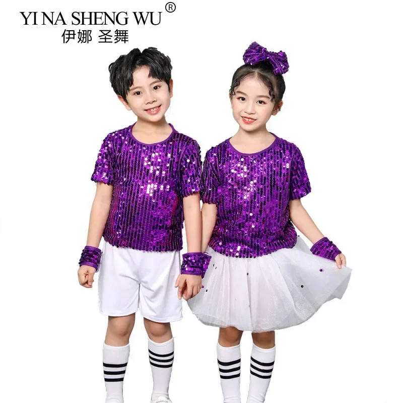 Traje de baile de Jazz para niños y niñas, trajes con lentejuelas para el Día de los niños, ropa para el escenario de baile callejero moderno de Hip-hop