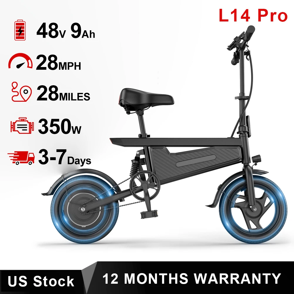 14'' Foldable Ebike 350W Brushless Motor 48V 9Ah Battery Electric Bicycle 22MPH Max Speed 28Miles Long Range for Adult image 2