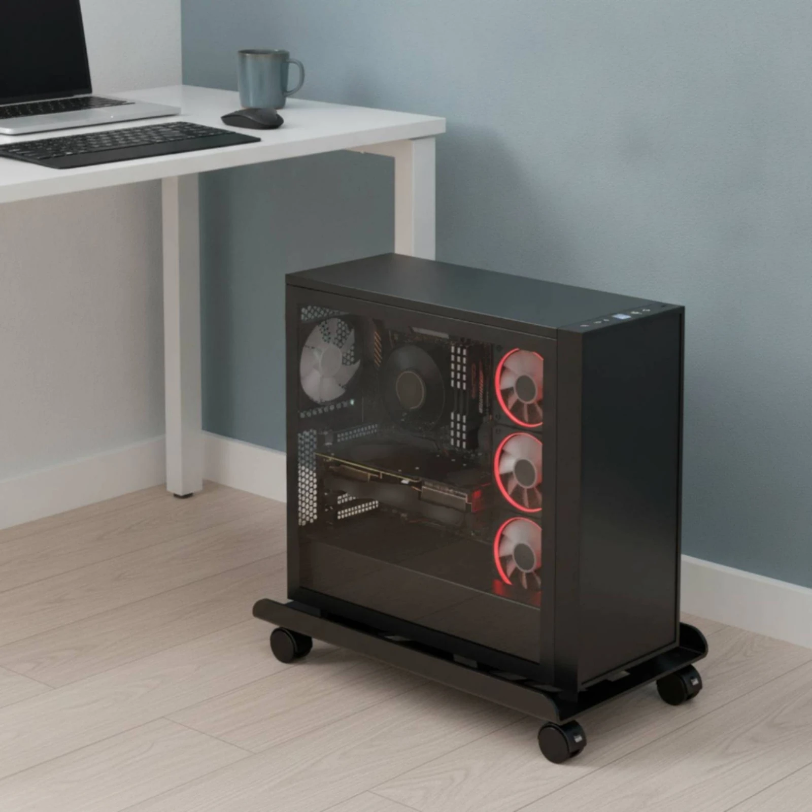 Computer Case Stand Movable Computer Desktop Stand with Wheels Processor Unit Holder Cart with Wheels Elevated Chassis Tray
