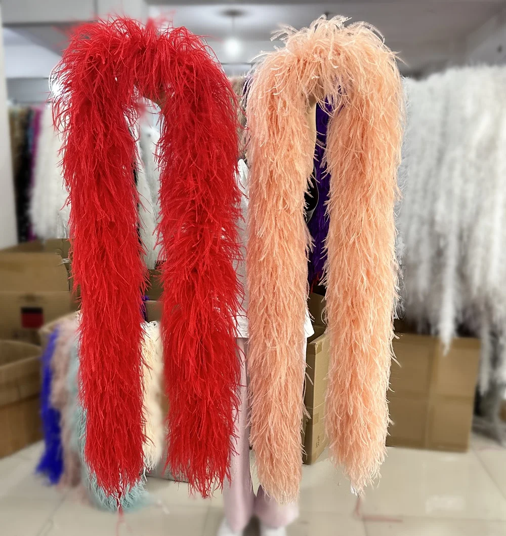 2Meter Ostrich Feathers Boa 3-30ply Thick Ostrich Boa High Quality Feather Trim for Clothig Wedding Dress Decor plumas Shawl