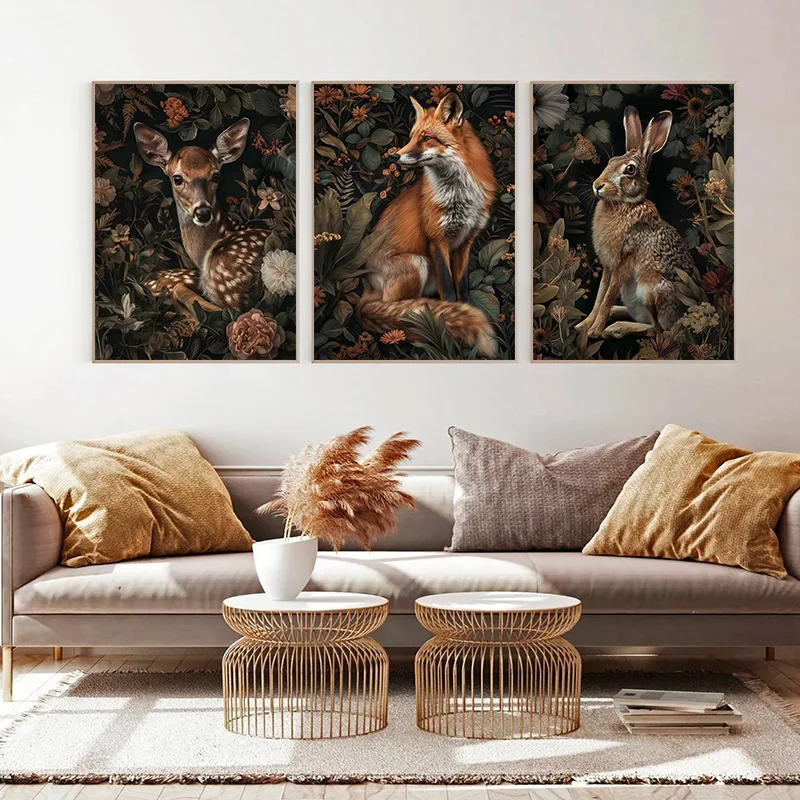 1pcs(No frame) William Morris Wall Art Fox Rabbit Sika Deer Canvas Paintings Posters Prints Forest Wild Animal Pictures Home D