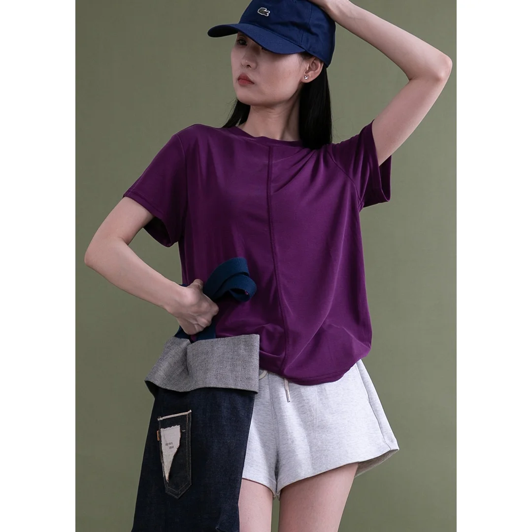 

Dorothy Women's Loose Fit ort Sve T-irt Thin Splice Design Summer Casual Soft Smooth round Ne Top for Young Women