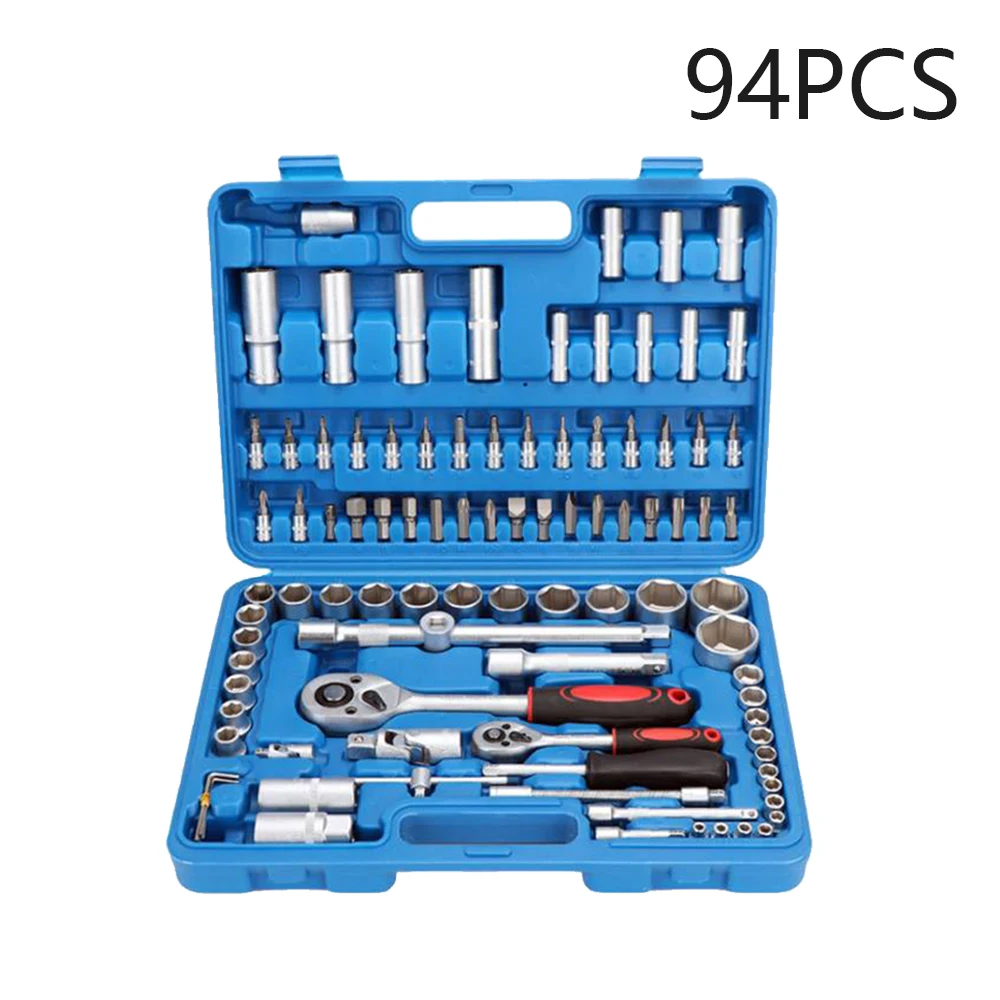 [UK Stock]94pcs Socket Wrench Set Car Repair Tools Ratchet Spanner Wrench Ratchet Spanner Screwdriver Bits Hand Tool